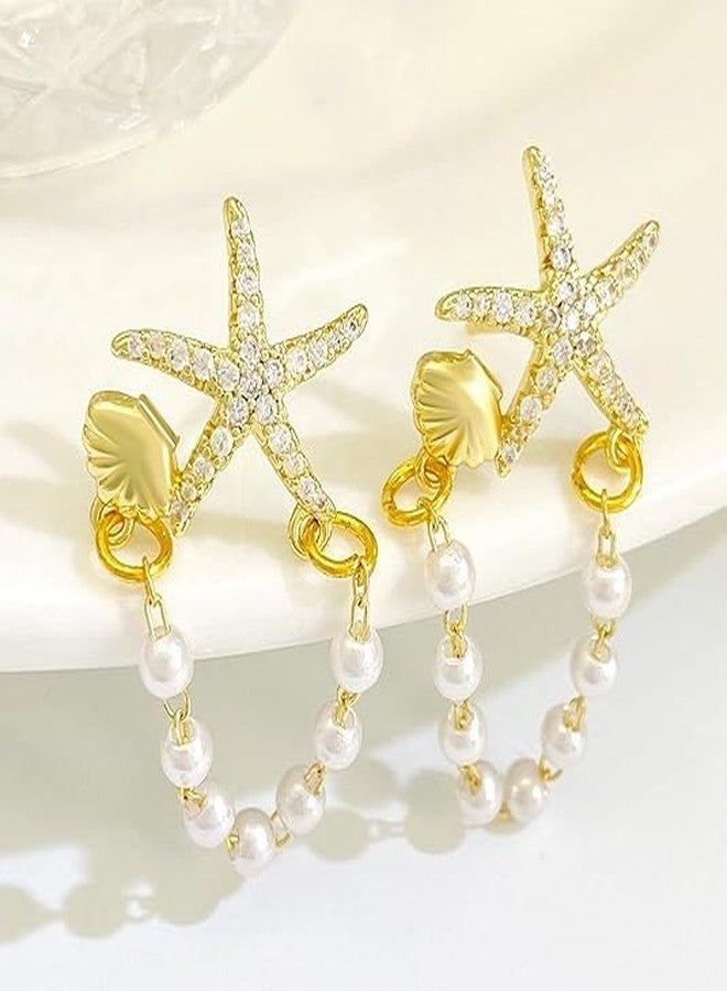 Modpide Starfish Earrings for Women Gold Sea Shell Earrings Summer Beach Vacation Outfits for Women (gold) - Image 3
